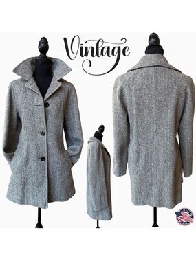 Vintage Herman Kay Herringbone Wool Blend Lined Coat with Pockets (M)